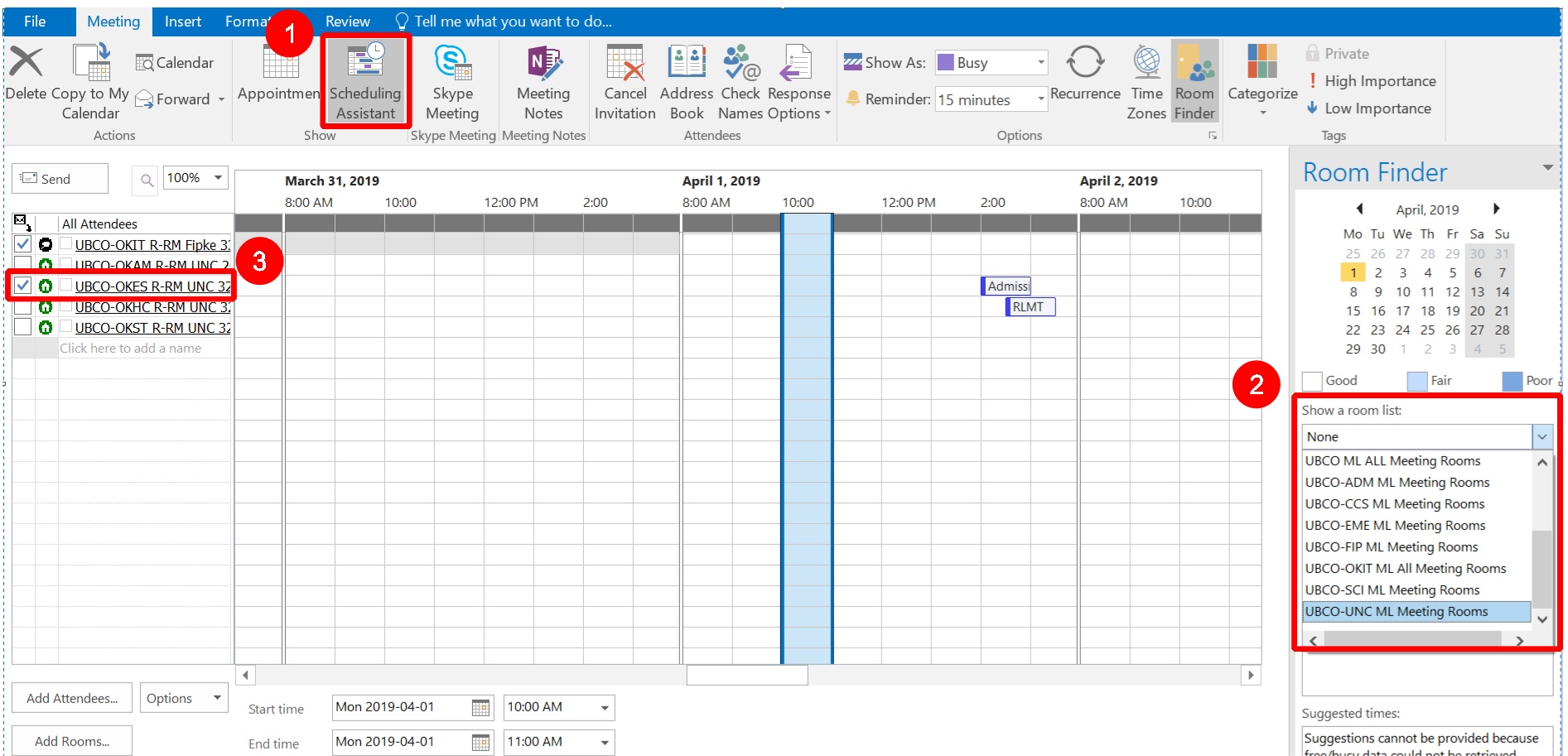 How to use room finder for meeting room bookings in Outlook - Print View